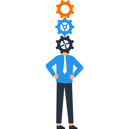 Hombre de negocios con cabeza de engranaje Trabajo en equipo y proceso empresarial  Ilustración