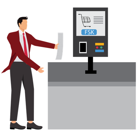 Empresario realizando pagos automatizados y quioscos de autoservicio  Ilustración