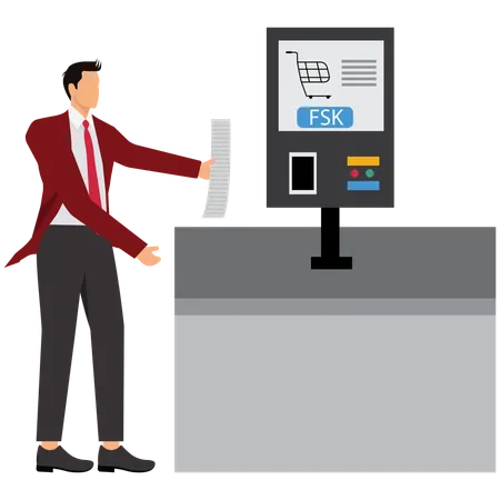 Empresario realizando pagos automatizados y quioscos de autoservicio  Ilustración