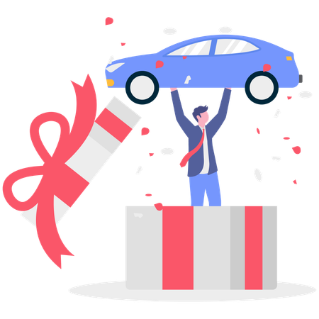 Hombre de negocios con regalo de coche  Ilustración