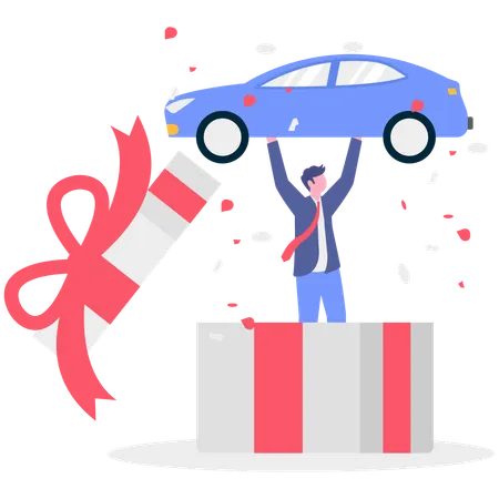 Hombre de negocios con regalo de coche  Ilustración