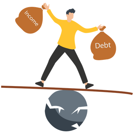 Empresario llevando deuda en balancín  Ilustración