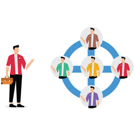 Diagrama de hombre de negocios con cuadro de mando integral  Ilustración
