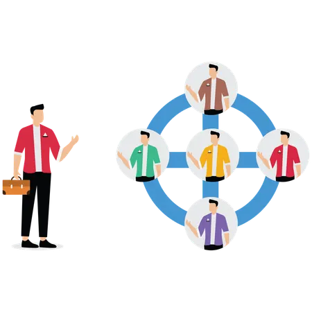 Diagrama de hombre de negocios con cuadro de mando integral  Ilustración