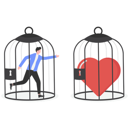Hombre de negocios con corazón enjaulado  Ilustración