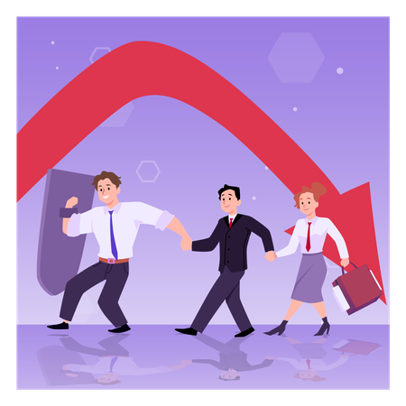 Hombre de negocios con escudo cambia la dirección de la flecha del gráfico empresarial  Ilustración