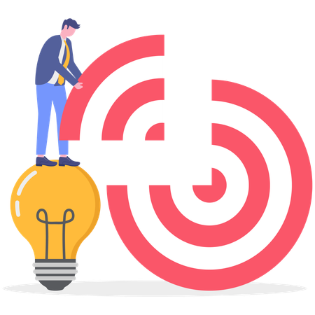 El hombre de negocios tiene una idea para completar el objetivo.  Ilustración