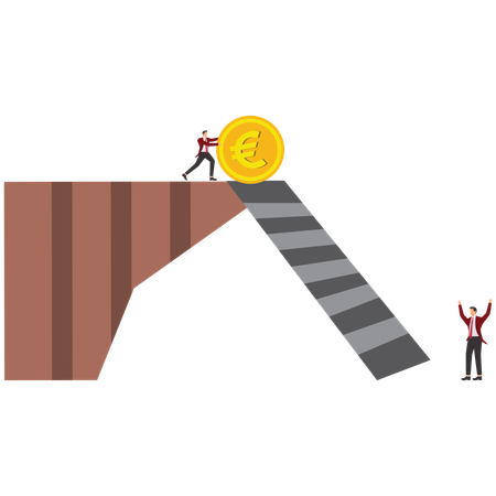 Hombre de negocios con inflación del euro  Ilustración