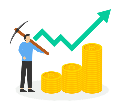 Hombre de negocios con muchas ofertas de monedas.  Ilustración