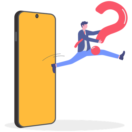 Hombre de negocios con preguntas frecuentes en línea  Illustration