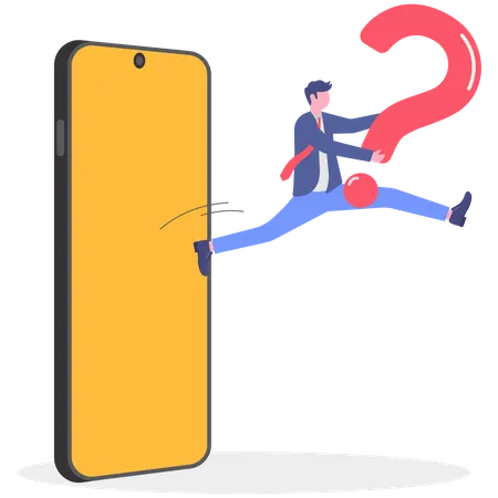 Hombre de negocios con preguntas frecuentes en línea  Illustration