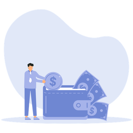 Hombre de negocios con presupuesto de dinero  Ilustración