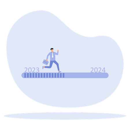 Hombre de negocios que muestra progreso de año nuevo y análisis de datos  Ilustración