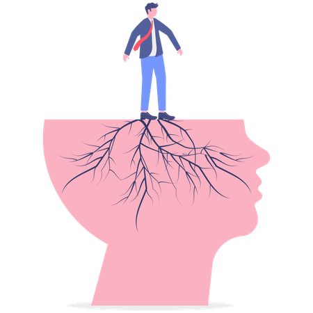 Hombre de negocios con raíz cerebral  Ilustración