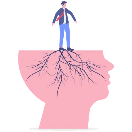 Hombre de negocios con raíz cerebral  Ilustración