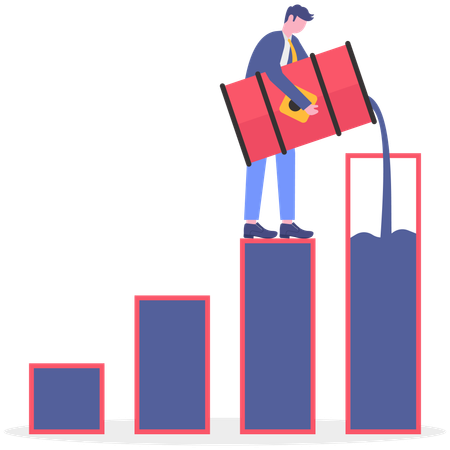 Hombre de negocios con tanque de almacenamiento de petróleo  Ilustración