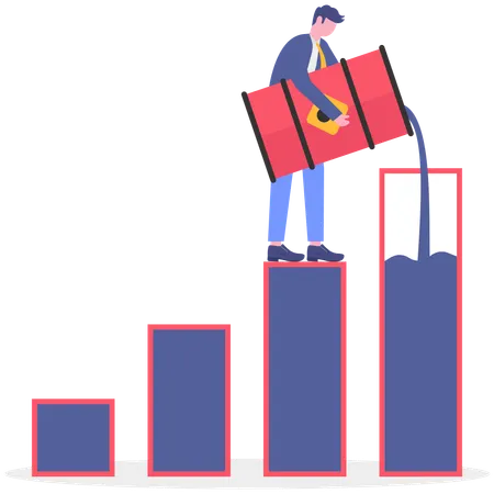 Hombre de negocios con tanque de almacenamiento de petróleo  Ilustración