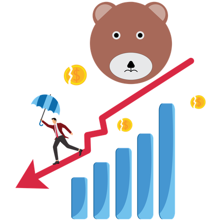 Empresario con tendencias bajistas del mercado  Ilustración
