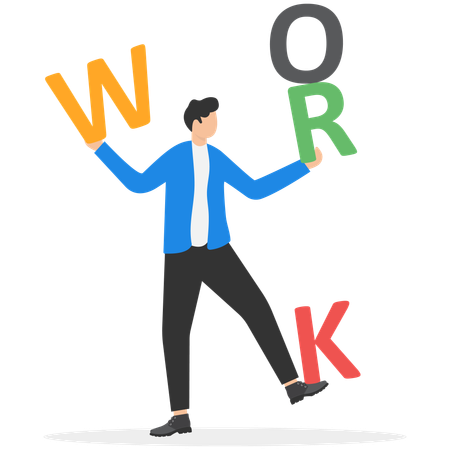 Hombre de negocios sosteniendo un texto de trabajo para desarrollar el negocio.  Ilustración