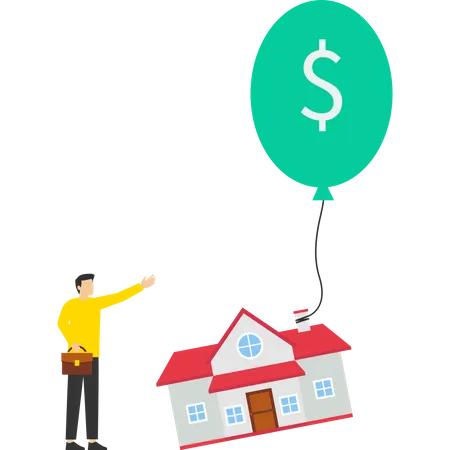 Hombre de negocios con un gráfico verde del aumento de los precios de la vivienda  Ilustración