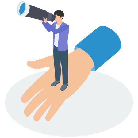 Hombre de negocios con visión para ver la dirección del negocio  Illustration