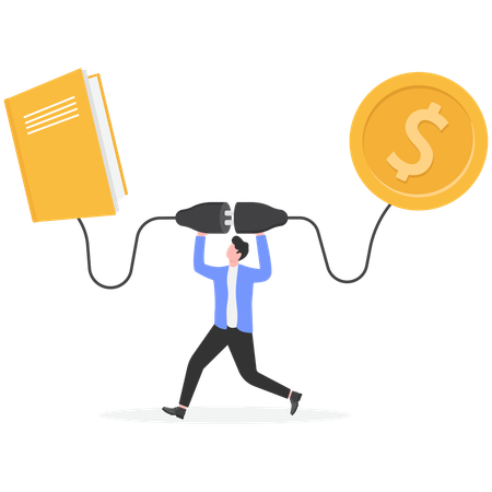Empresário conectando conhecimento e moeda de dólar  Ilustração