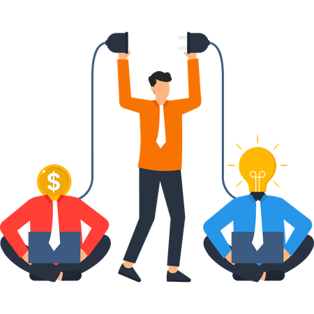 Empresário conectando dinheiro e ideias  Ilustração