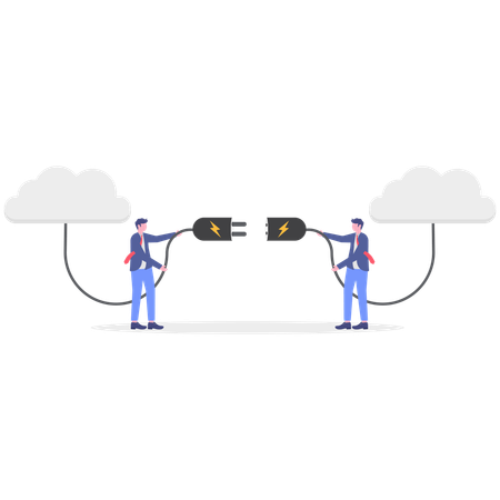 Hombre de negocios uniendo el enchufe eléctrico  Ilustración