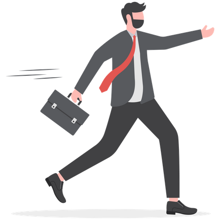 Un hombre de negocios confiado sosteniendo un maletín corriendo con todo su esfuerzo para ganar la competencia  Ilustración