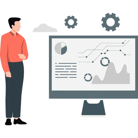 Empresário definindo gráfico analítico de negócios  Ilustração