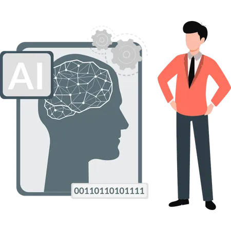 Empresario configurando administrador de IA  Ilustración