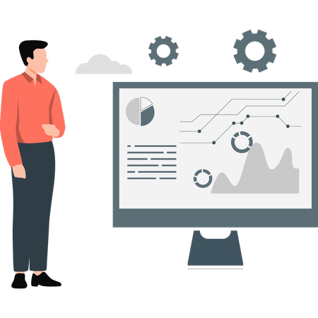 Empresario configurando un gráfico analítico de negocios  Ilustración