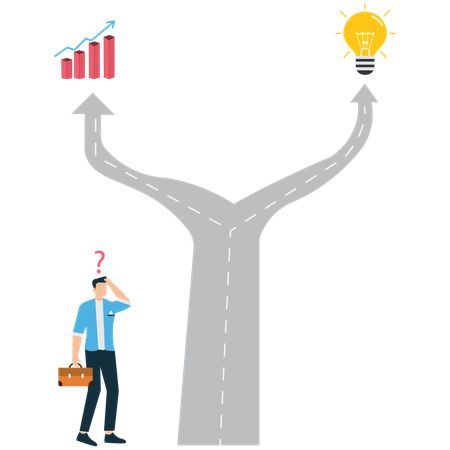 Empresario confundido con decisión empresarial  Ilustración