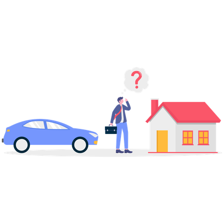 Empresário confuso sobre compra de casa  Ilustração
