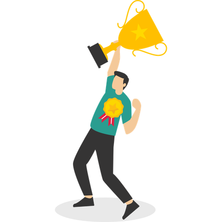 Hombre de negocios logrando un trofeo empresarial  Ilustración
