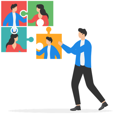 Empresario construyendo un equipo empresarial eficaz  Ilustración