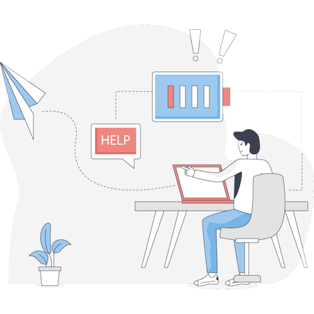 Hombre de negocios contando su agotamiento profesional  Ilustración