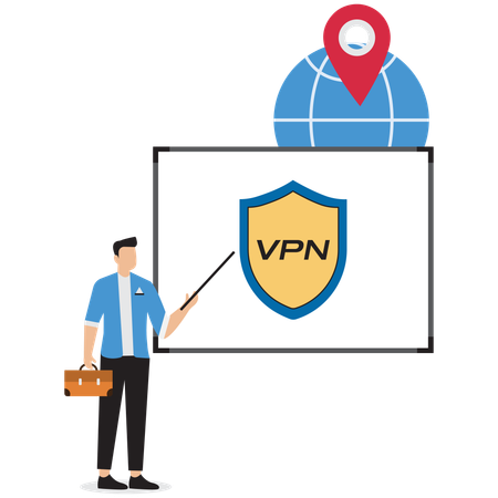 Empresario explicando el uso de VPN  Ilustración