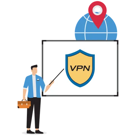 Empresario explicando el uso de VPN  Ilustración