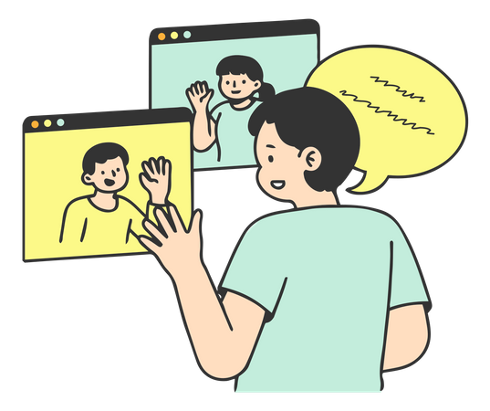 Empresário contata colegas de trabalho por videoconferência  Ilustração