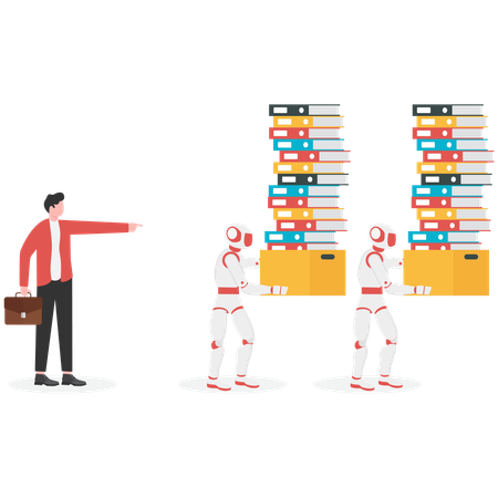Empresario controlando robot para trabajo de oficina  Ilustración
