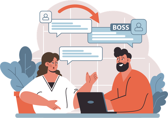 Empresário conversa com seu funcionário  Ilustração