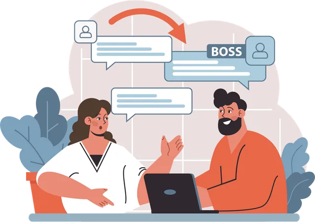 Empresário conversa com seu funcionário  Ilustração