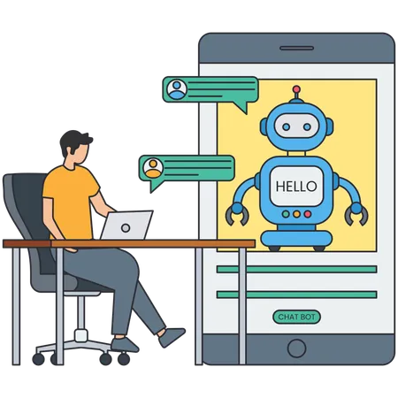 Empresário conversando com chatbot  Ilustração