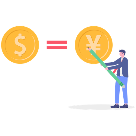 Empresário convertendo dólar para yuan  Ilustração
