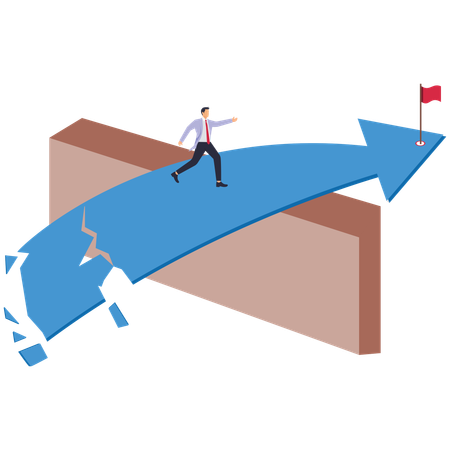 Empresário corre em flechas progressivamente quebradas  Ilustração