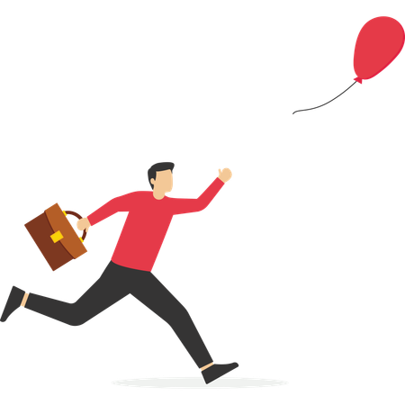 Empresário correndo atrás de balão vermelho que voava  Ilustração