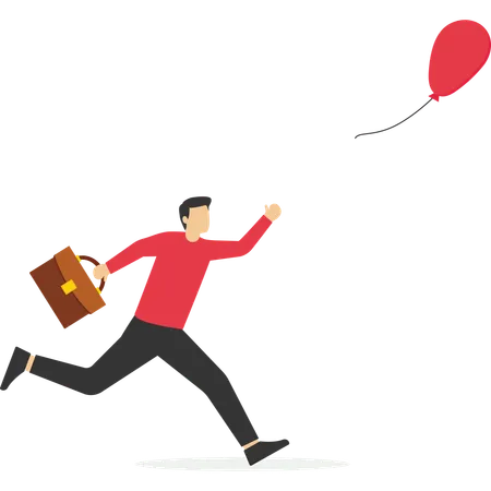 Empresário correndo atrás de balão vermelho que voava  Ilustração