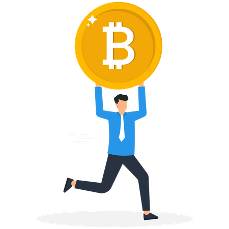 Empresário correndo com Bitcoin Coin  Ilustração