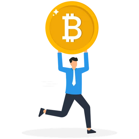 Empresário correndo com Bitcoin Coin  Ilustração